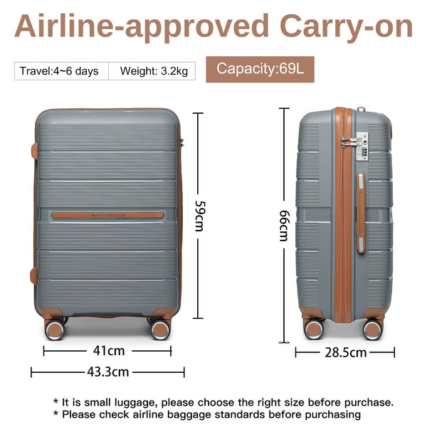 British Traveller 24" Medium Suitcase Lightweight Polypropylene Hard Shell Luggage Hold Check in Suitcase with 4 Wheels and Built-in TSA Lock(Navy, 66cm 60L)