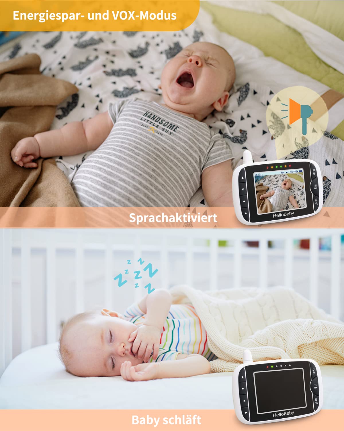 HelloBaby Baby Monitor, Upgrade Video Baby Monitor with Camera and Night Vision, 960p, No WiFi for Privacy, ECO Mode,Digital 2X Zoom,Alarm Function
