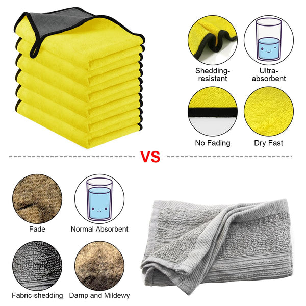 URAQT Microfibre Cleaning Cloths, 6 Pack, Two-layer Thickened Towels, Lint Free Super Absorbent Towel for Household and Car Washing, Drying, Detailing, 40x30cm