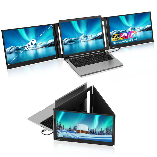 KPKUE 15.6" Laptop Screen Extender, FHD One Cable Monitor Extender, Dual Screen IPS Triple Screen Monitor Fits with 12''-16'' Laptop Compatible Mac Windows Chrome