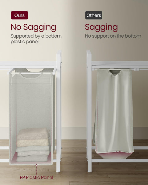 VASAGLE Laundry Basket, Laundry Hamper, Pull-Out and Removable Liner Bag, Shelf, Metal Frame, 65 L, 50 x 33 x 72 cm, Ink Black and Rustic Brown BLH101B01