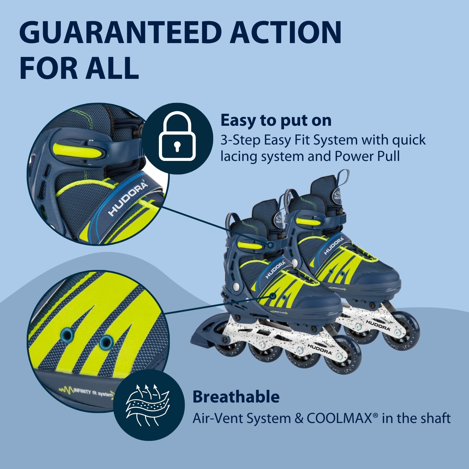 HUDORA Inline Skates Comfort - Inline skates for children & teenagers in various sizes Roller skates adjustable in width & length up to 6 sizes -