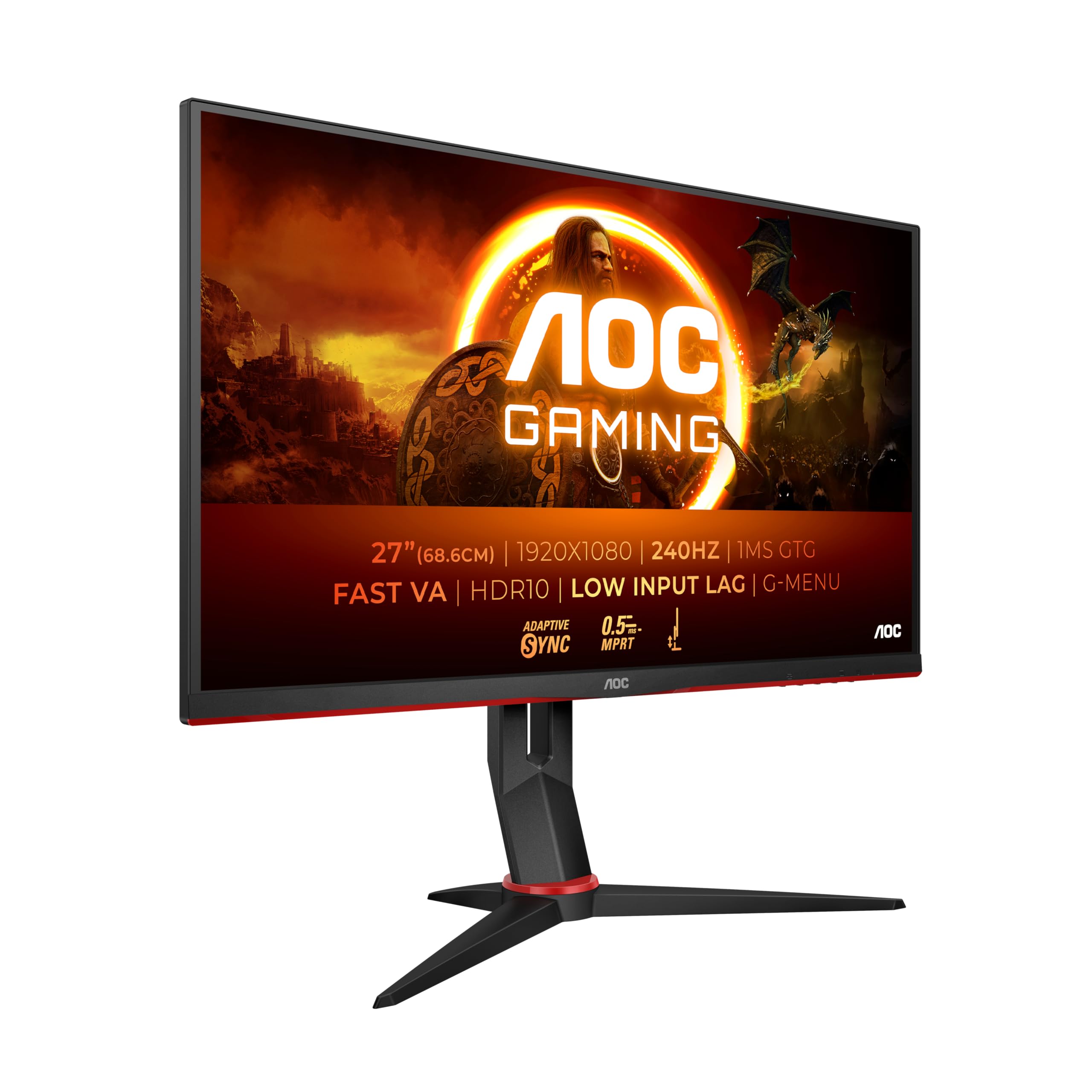AOC Gaming 25G3ZM/BK - 24.5" 240Hz FHD Monitor, 0.5ms MPRT, FreeSync Premium (1920x1080, HDMI 2.0 x 2, DisplayPort 1.2 x 1, Headphone out (3.5mm)) black/red