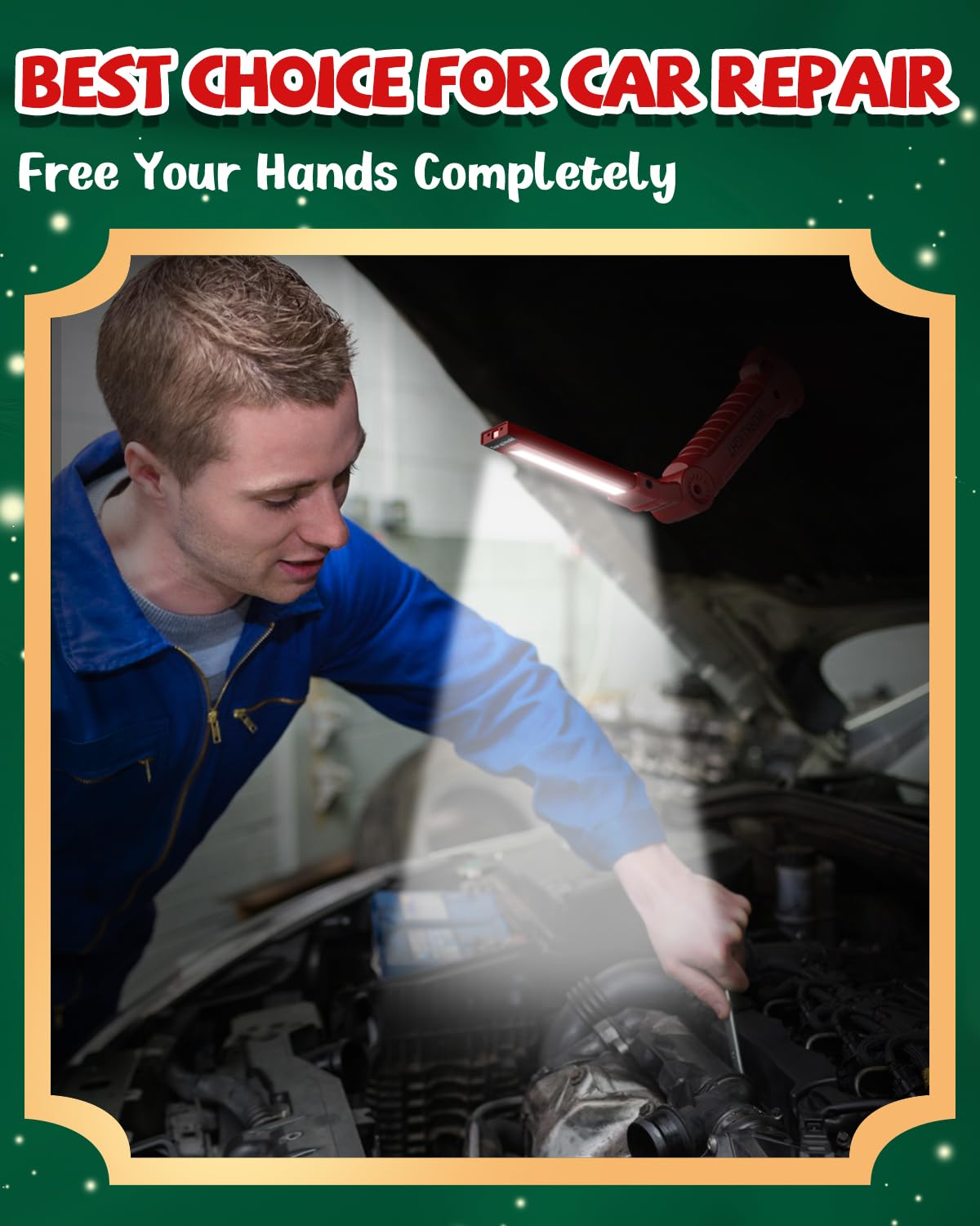 Coquimbo Work Light Christmas Stocking Fillers Gifts for Men Him, LED Torch Rechargeable Inspection Lamp Mechanic Emergency BBQ Light 360° Rotate with Magnetic Base and Hook (2 Pack, Black)