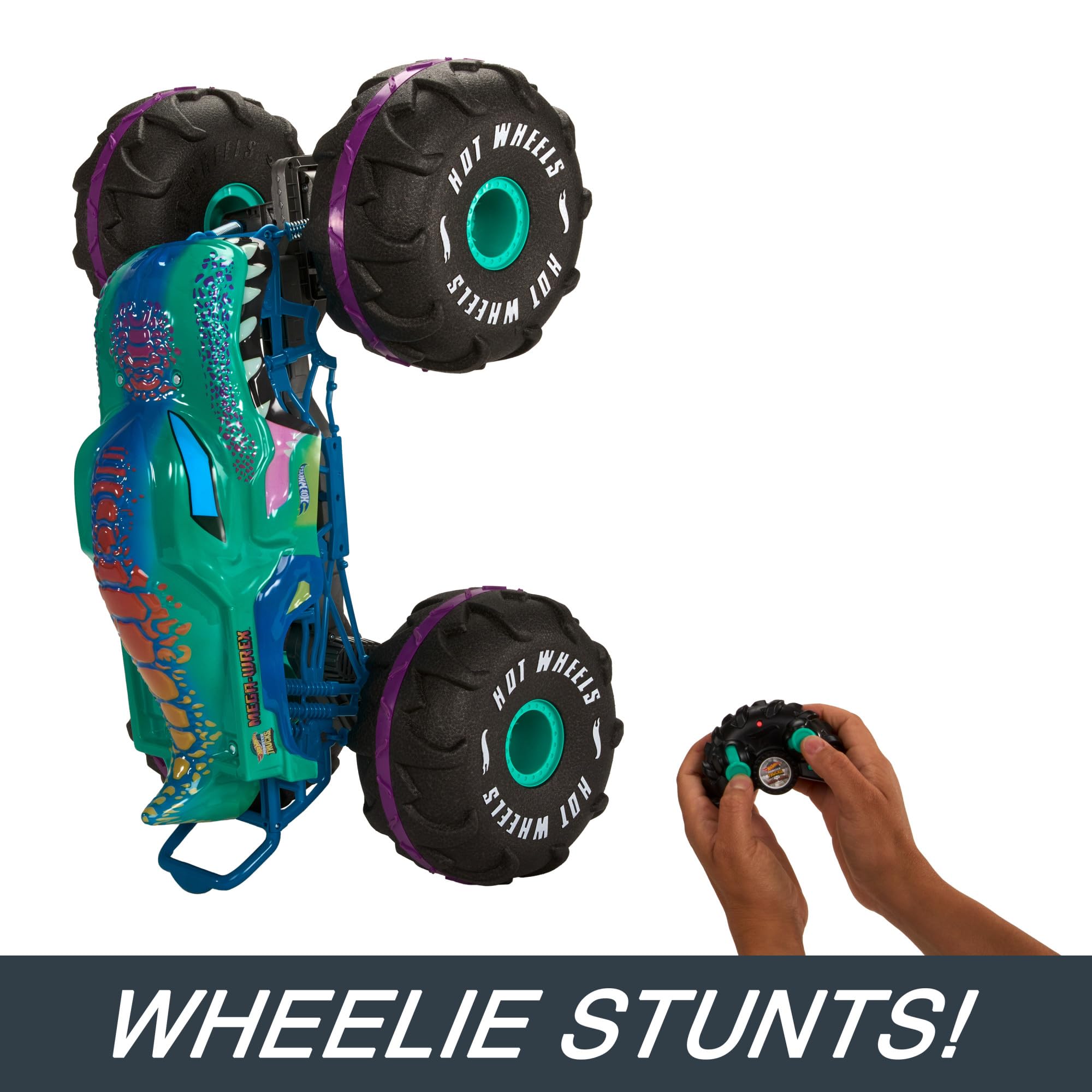 Hot Wheels Monster Trucks Remote Control Car, 1:15 Scale Mega-Wrex Alive Battery-Powered RC Vehicle with Lights & Sounds, JBD90