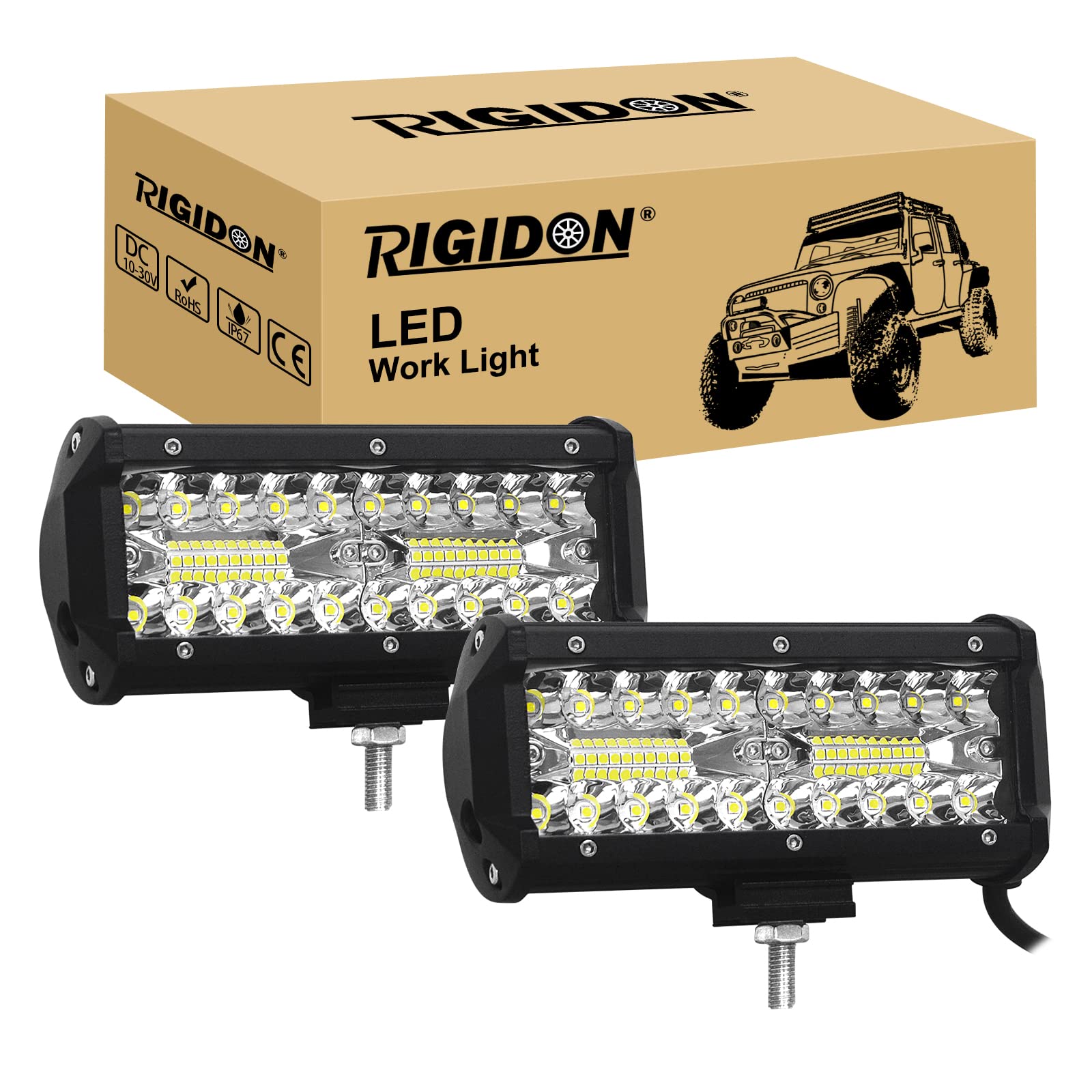 RIGIDON 8D Led Work Light Bar, 12 inch 240W 12V 24V 7D Tri Row Fog Light for Car Off road Truck SUV ATV 4x4 Boat, Flood Spot Combo Beam, Waterproof Outdoor Driving Lighting, 6000K White