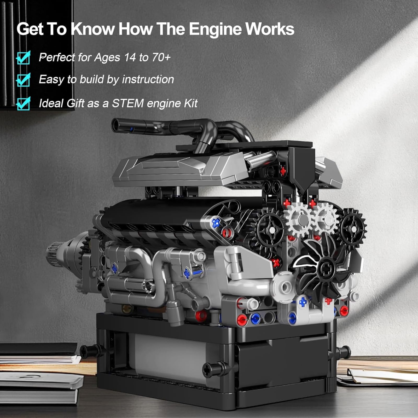 Mould King 10193 Engine Building Blocks Toy Kit, Boxer Engine Clamping Blocks Construction Kit Model, Toy Gift Collectibles for Adults Boys Girls(609 Pieces)