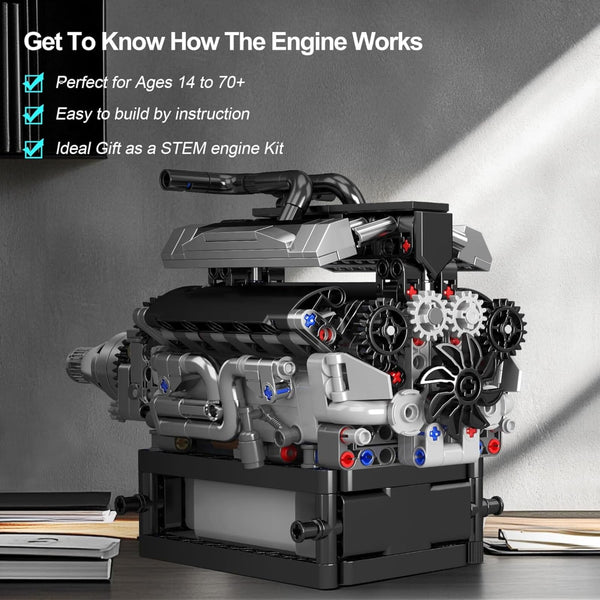 Mould King 10193 Engine Building Blocks Toy Kit, Boxer Engine Clamping Blocks Construction Kit Model, Toy Gift Collectibles for Adults Boys Girls(609 Pieces)