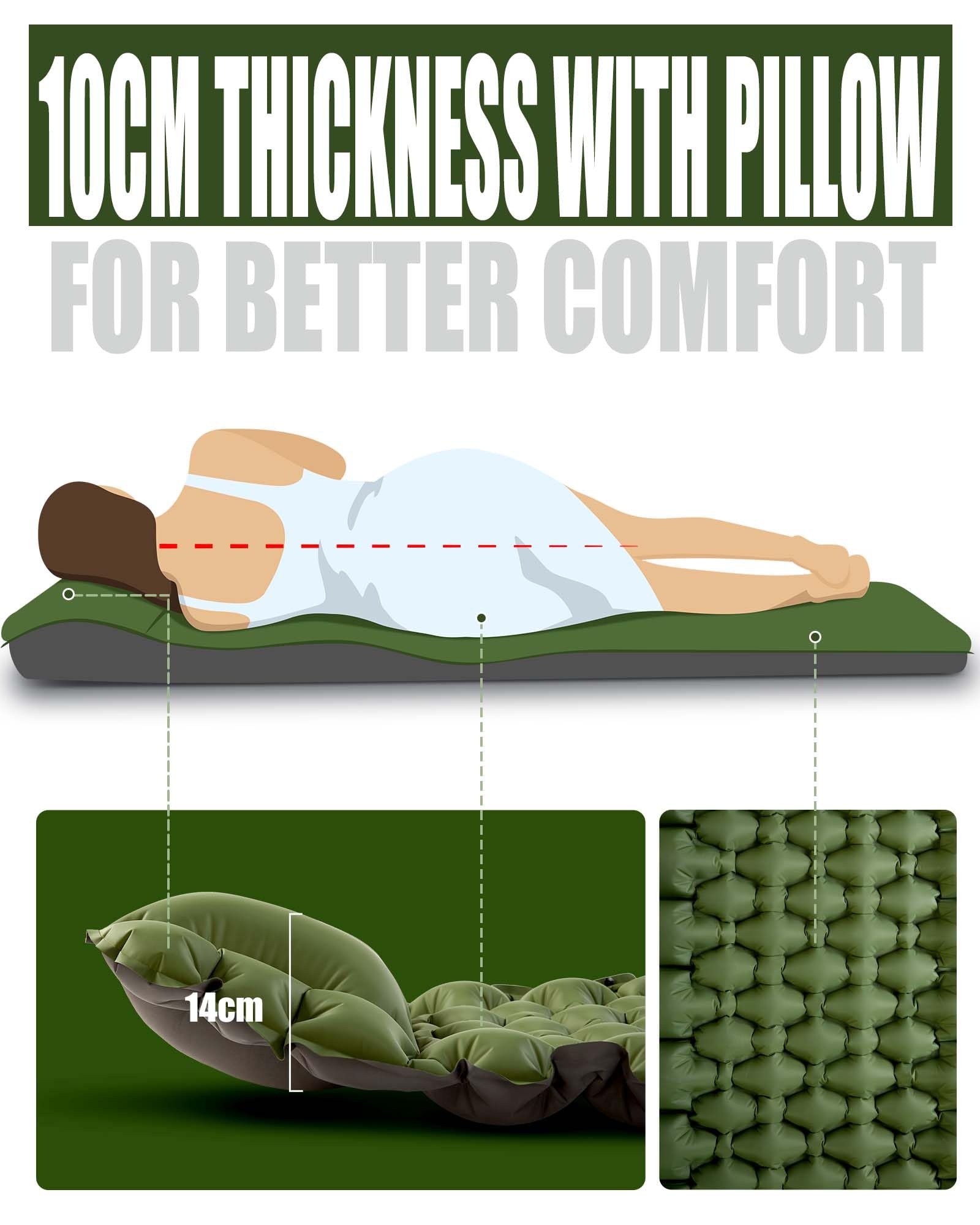 AKSOUL Self Inflating Sleeping Mat for Camping: 8-12CM Thickness Single Camp Mattress, Double Joinable Camping Inflatable Mat