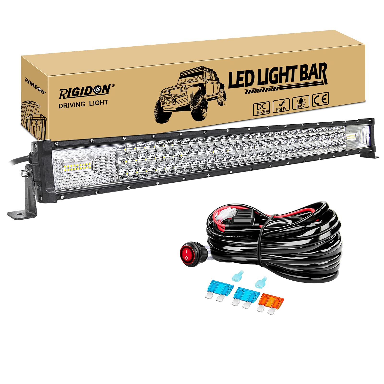 RIGIDON Straight Thin Slim Led Light Bar 22 inch 270W with 12V Wiring Harness Cable Kit, Fog Light for Car Off Road Truck ATV 4x4, Flood Spot Combo Beam, Waterproof Driving Work Lamp, 6000K White