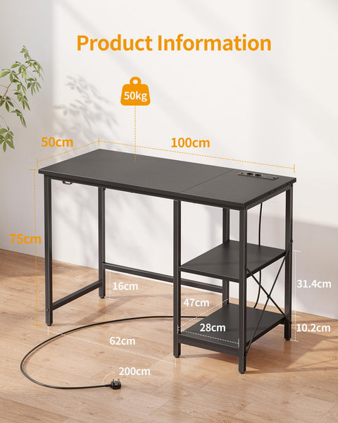 CubiCubi Computer Desk with Monitor Stand and Storage Shelves, 120cm Home Office Desk Study Writing Table, White