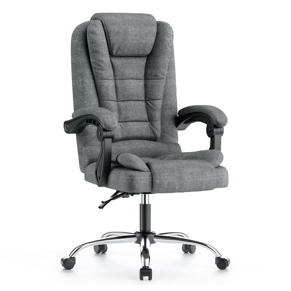 naspaluro Executive Office Chair High Back Desk Chair Ergonomic Recliner Computer Chair Gaming Chair with Tilt Function Heavy Duty for Home Office Working (Grey Fabric)