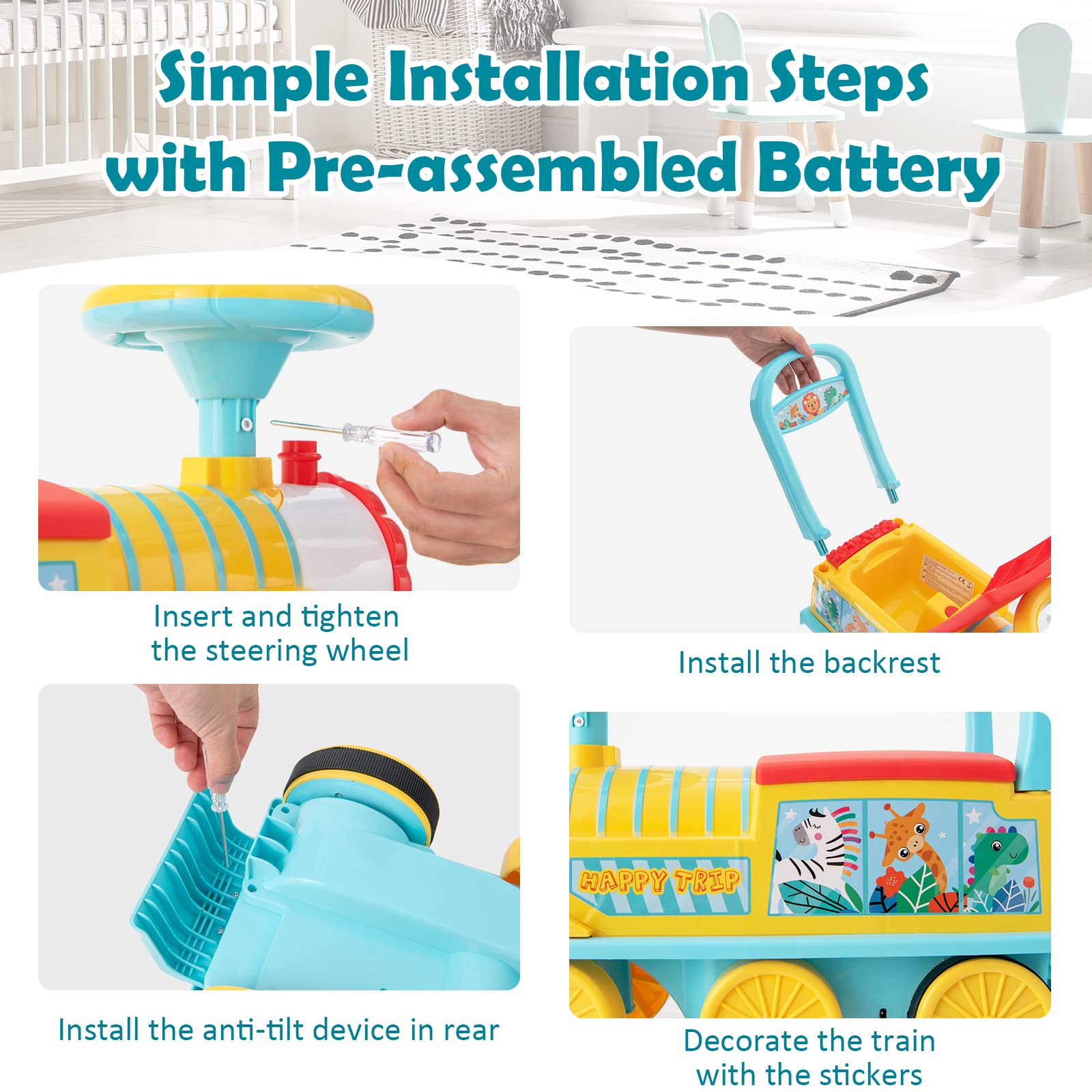 Maxmass Ride On Train and Track, 6V Battery Powered Electric Car with Storage Seat, Music & Lights, Kids Ride On Toy for 18+ Months (Black)