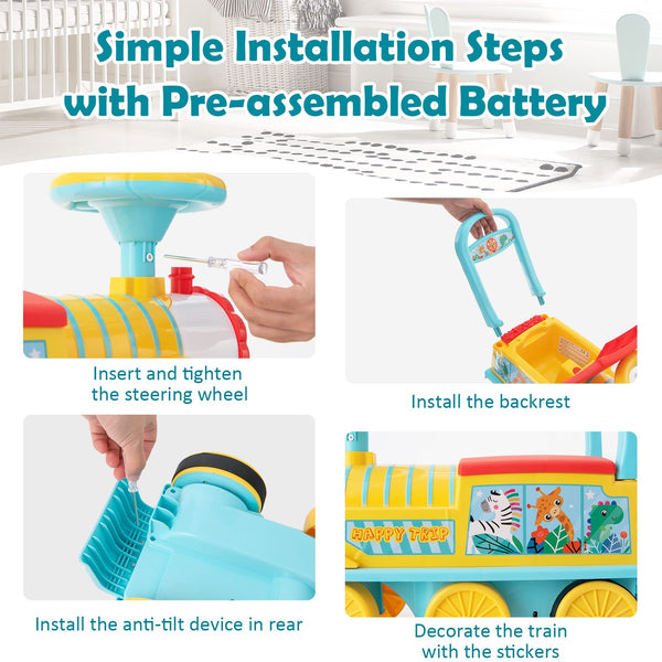 Maxmass Ride On Train and Track, 6V Battery Powered Electric Car with Storage Seat, Music & Lights, Kids Ride On Toy for 18+ Months (Black)