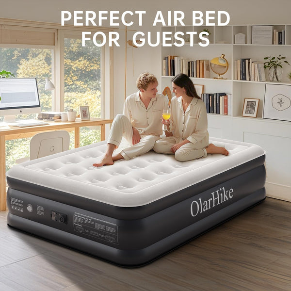 OlarHike Inflatable Mattress, Air Bed Double with Built-in Electric Pump, King Size Blow Up Self Inflating Guest Airbed with Flocked Surface for Camping or Home Use, 190cm L x 140cm W x 46cm H(Black)