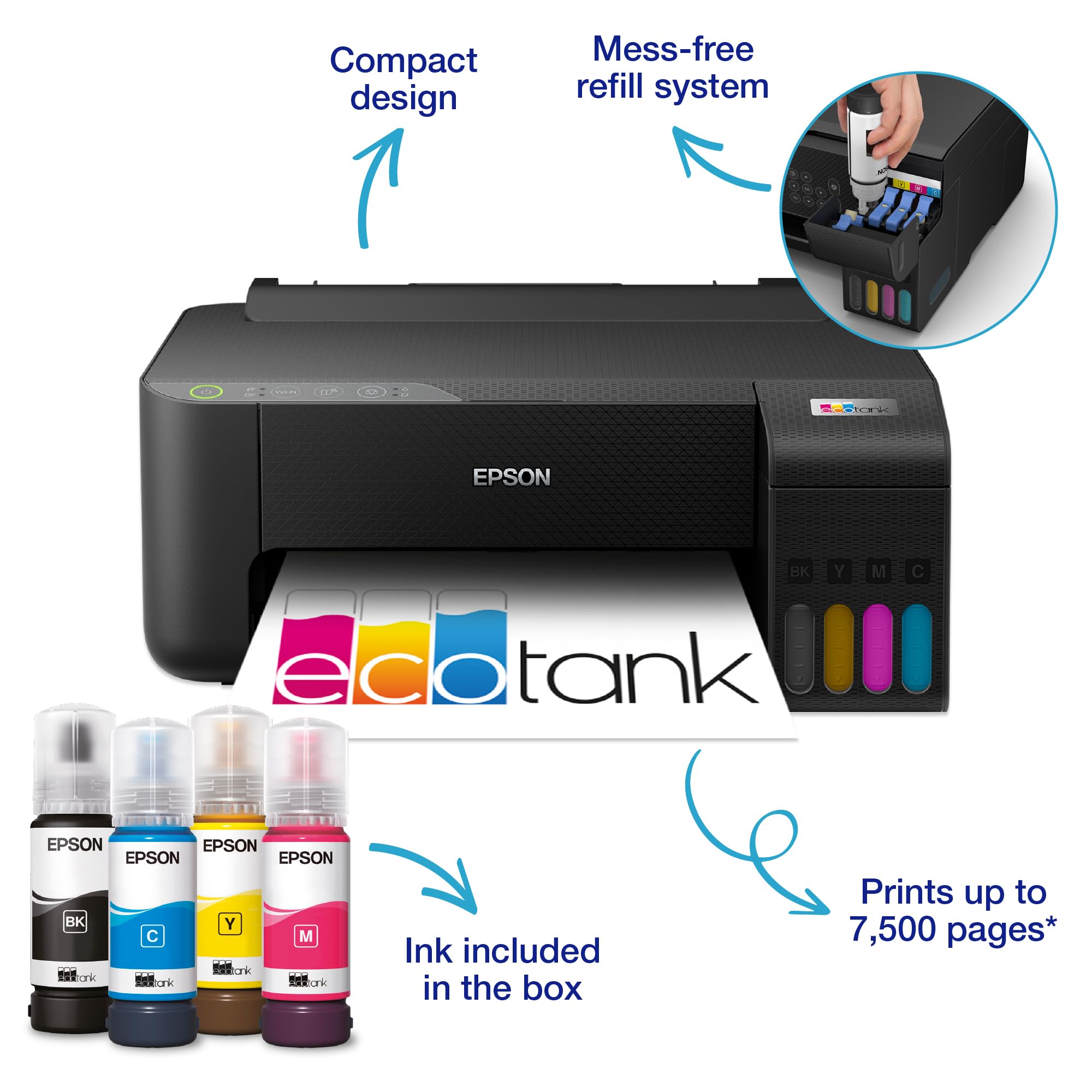 Epson EcoTank ET-2850 A4 Multifunction Air Print and Wi-Fi Ink Tank Printer with double sided printing, Up To 3 Years Of Ink Included
