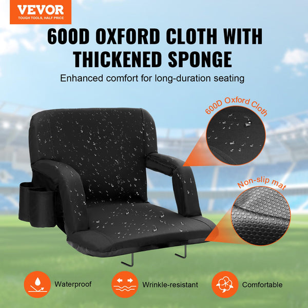 VEVOR Stadium Seat with Back Support, Wide Bleacher Seat Backs, Folding Padded Cushion Stadium Chair, Portable Reclining Chairs with Hook Pocket Cupholder, Ideal for Sport Event Beach Concert (2 Set)