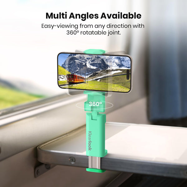 Airplane Phone Holder - Klearlook 4 in 1 Adjustable Phone Stand for Travel,360 Rotation Handsfree Viewing Flight Phone Holder,Foldable Travel Essential,Accessory for Flying/Traveling/Home/Office-Black