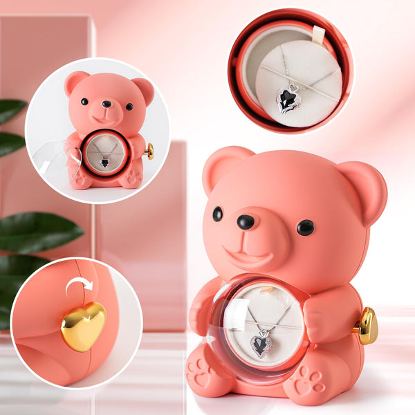 Ariceleo Pink Teddy Bear with Preserved Rose, Real Rose Flower in Bear, Elegant Gift Box, Heart-Shaped Necklace, Unique Gift for Valentine's Day,