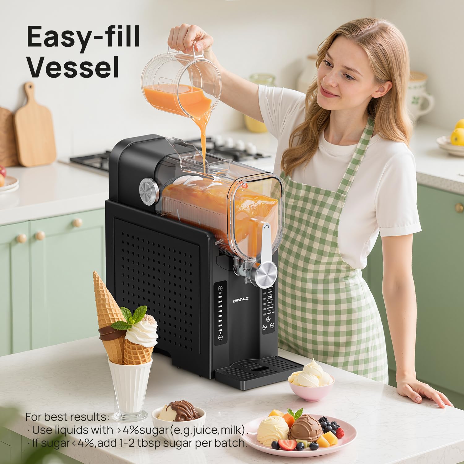 CHIVALZ Slush Machine, Frozen Drink Machine, No Ice Needed, 12H Pre-Scheduling, LED Display, Self-Cleaning, Makes Slushies, Milkshakes, Frappés & Cocktail, AD03, Black, 6 Preset Programs +1 Pack