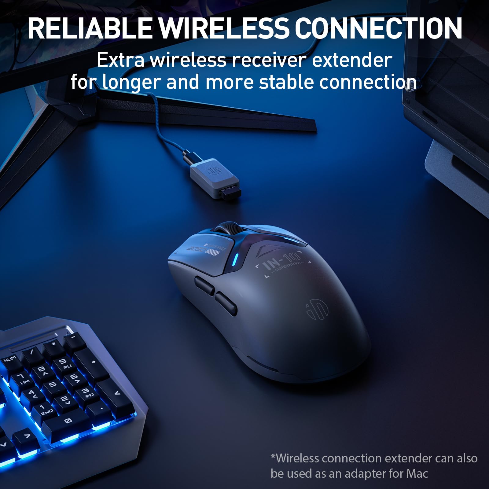 INPHIC IN10P Lightweight Wireless Gaming Mouse, Tri-Mode Wireless Mouse with Bluetooth/ 2.4G/ USB-C Wired, 60g Superlight, PAW3395 26K DPI Sensor, 8kHz Polling Rate, Fully Programmable, Black