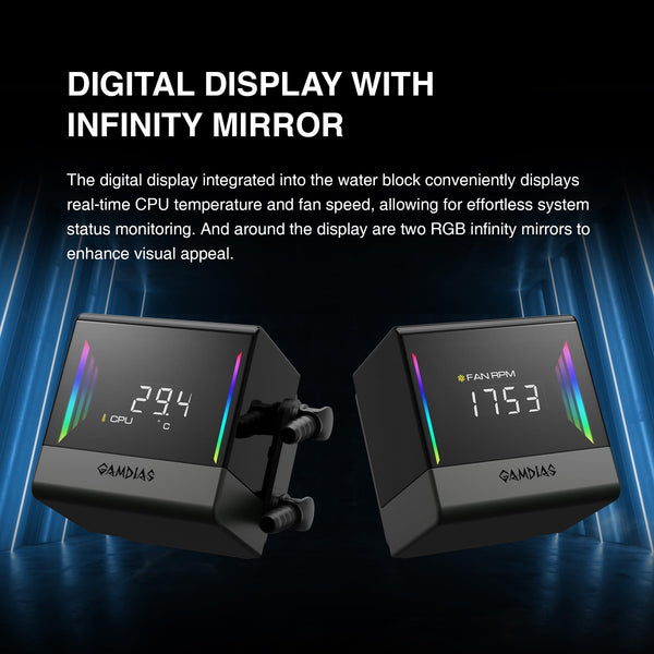 GAMDIAS CHIONE E4 240mm AIO Liquid CPU Cooler, Real-Time Digital Display Patented PWM Pump, 2 x 120mm Easy Cable Management Daisy Chained Fans w/ ARGB Sync, Intel LGA 1851/1700/1200；AMD AM5/AM4, Black