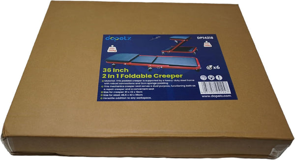 2-in-1 Folding Car Creeper and Seat, 36Inch Padded Mechanics Creeper Stool with 6 Rotatable Wheels, Rolling Garage Work Crawler Board Bench, Maximum Load 150 KG (Red, 36 Inch)