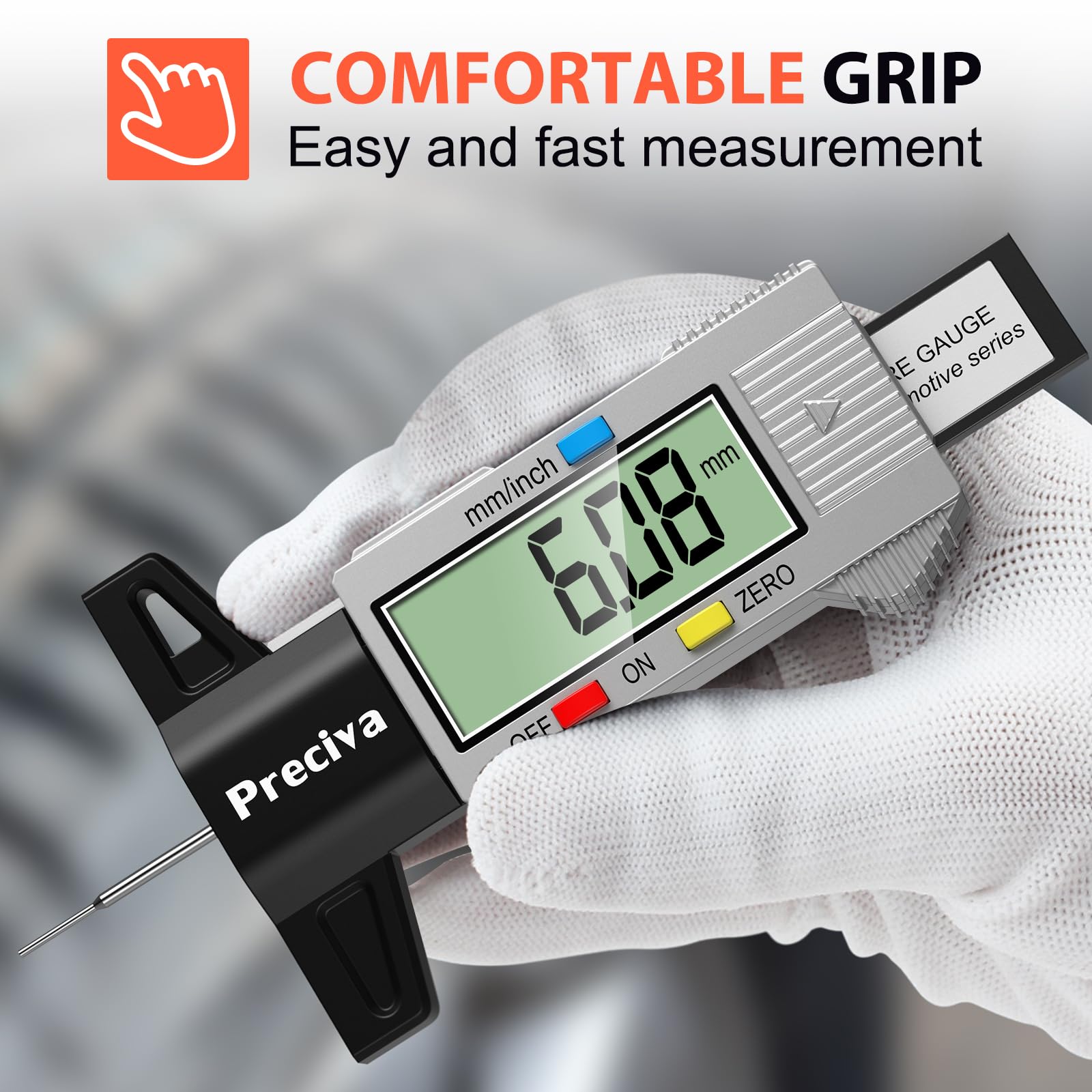 Tyre Tread Depth Gauge, Preciva Silver 0-25.4mm/Inch Digital Tire Checker UK, Tyres Depths Measuring Tool with Large LCD Screen for Cars, Trucks, Vans