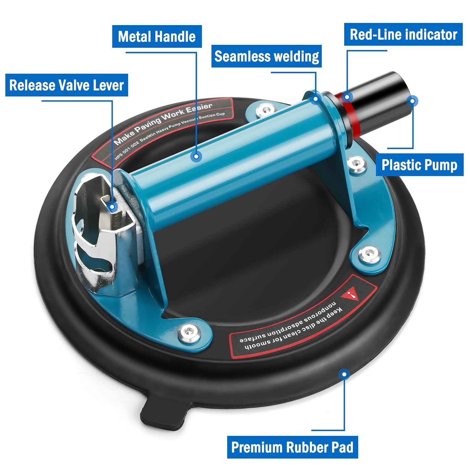 Glass Suction Cups 2 Pack with Metal Handle, 8'' Glass Suckers Lifters Heavy Duty Glass Vacuum Suction Cup, Glass Suction Lifter for Moving Glass/Window/Tile/Marbles, 220KG/480lbs Load Capacity, Blue