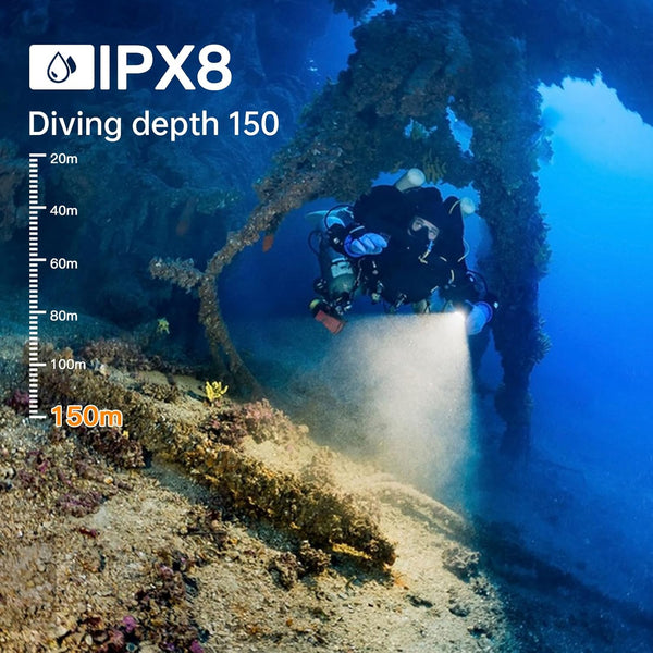 Wurkkos DL40 Dive Torch,Bright Max 5000 Lumen Diving Flashlight Scuba Diving Torch with 4 LH351D LED,Scuba Diving Equipment IPX8 Waterproof,High 90CRI Rechargeables Diving Torch