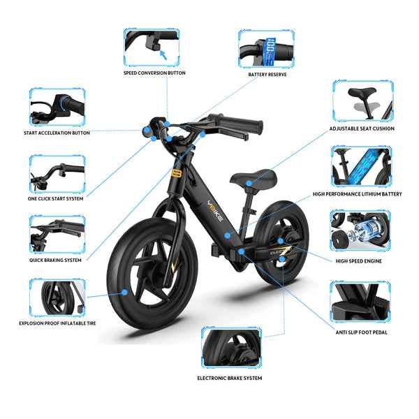 YBIKE Electric Balance Bike,12 Inch Kids Electric Bike for Ages 3-5 Years Old, Kids Balance Bikes with Adjustable Seat, Dirt Bike for Boys & Girls