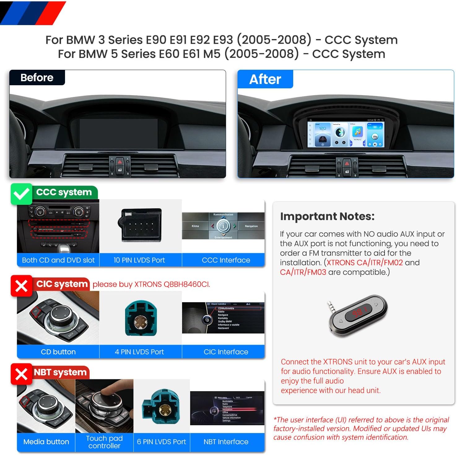 XTRONS 8.8" Car Stereo Android Octa-Core 4+64GB for BMW 3 Series E90 E91 5 Series E60 E61 (2005-2008) w CCC system Touch IPS Screen GPS navigation, w 4G LTE CarAutoPlay Android Auto Support AHD Camera