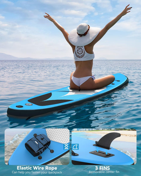 Inflatable Stand Up Paddle Board 10'5''×30''×6'', SUP Inflatable Paddle Boards Ultra Light Surfing Board Kit for Adults, Set with Adjustable Paddle Hand Pump Fin Backpack Phone Case Repair Kit
