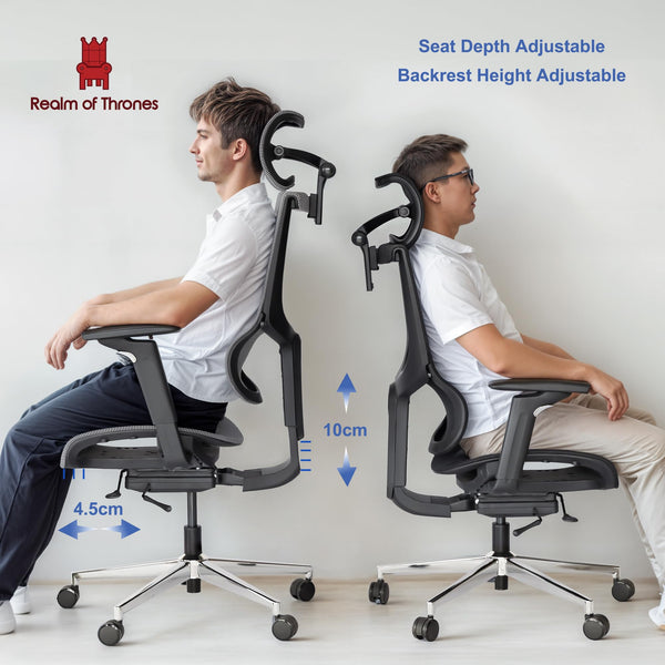 Realm of Thrones CAPTAIN Ergonomic Office Chair for Home, Heavy Duty Steel Base, Versatile Flip-up Armrests, Adjustable Lumbar Support, Mesh Back Comfort Cushion Seat for Computer Desk/Gaming (Black)