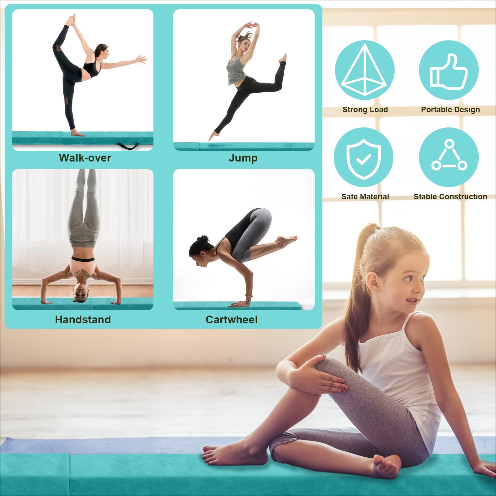 FBSPORT 270 cm Folding Balance Beam, Gymnastics Balance Beam, Gymnastics Floor Beam, Flocked Layer Balance Beam, Balance Fitness Equipment For