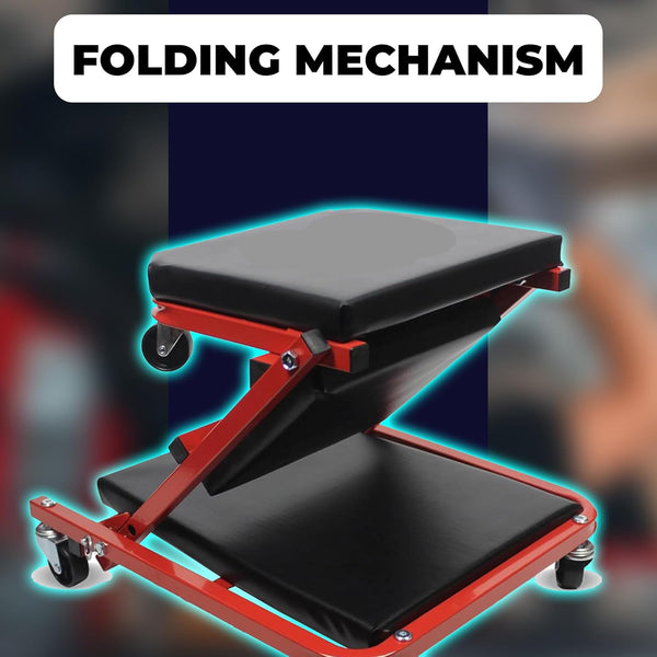 2-in-1 Folding Car Creeper and Seat, 36Inch Padded Mechanics Creeper Stool with 6 Rotatable Wheels, Rolling Garage Work Crawler Board Bench, Maximum Load 150 KG (Red, 36 Inch)