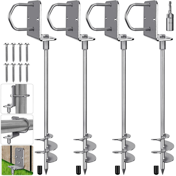Insaga Multi-Purpose Ground Anchors Screw in, 76mm Wider Spiral Earth Anchors, Fully Welded Mobile Home Anchors for Trampolines, Swing Sets, Carports