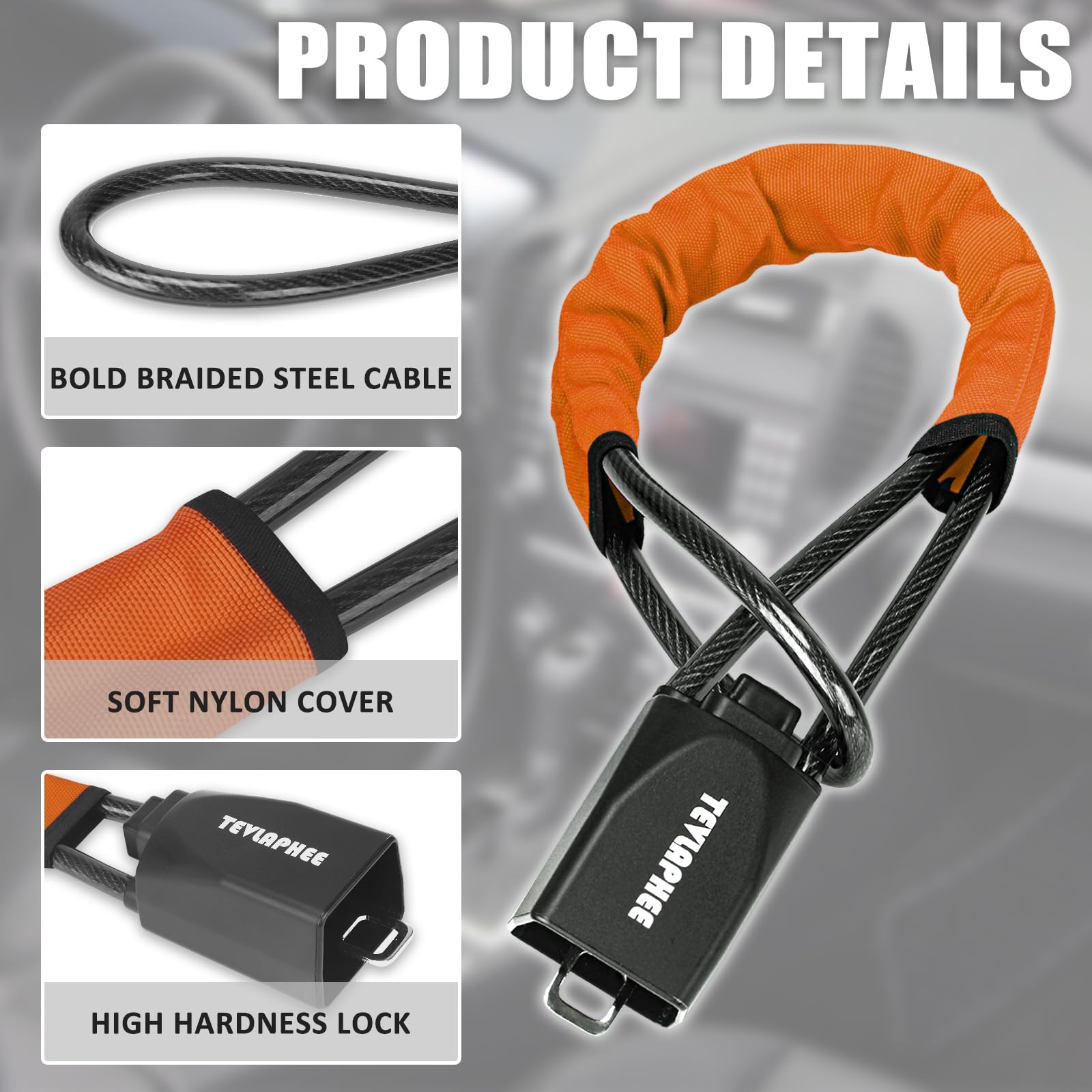 Tevlaphee Steering Wheel Lock, Steering Lock, Car Steering Wheel Locks, Steering Wheel to Seat Belt Lock, High Visibility Car Lock Anti-Theft Device, Heavy Duty, Universal Fit, 3Keys (Green)