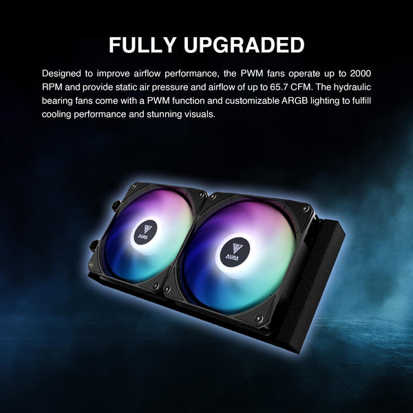 GAMDIAS AURA GL240 LCD 240mm AIO Liquid CPU Cooler, Customizable 4'' IPS LCD Display, Cableless Daisy Chained Fan, Software Ready, Support Low-Noise PWM & ARGB Sync, Intel LGA 1851/1700；AMD AM5, Black