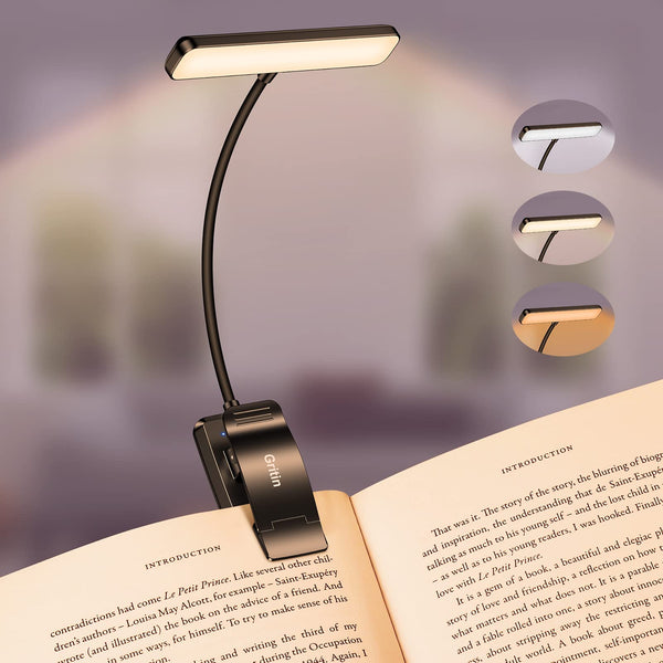 Gritin 19 LED Book Light, Reading Light Book Lamp for Reading at Night with Memory Function, 3 Eye-Protecting Modes -Stepless Dimming, Long Battery Life, 360° Flexible Lamp for Bed,Tablet