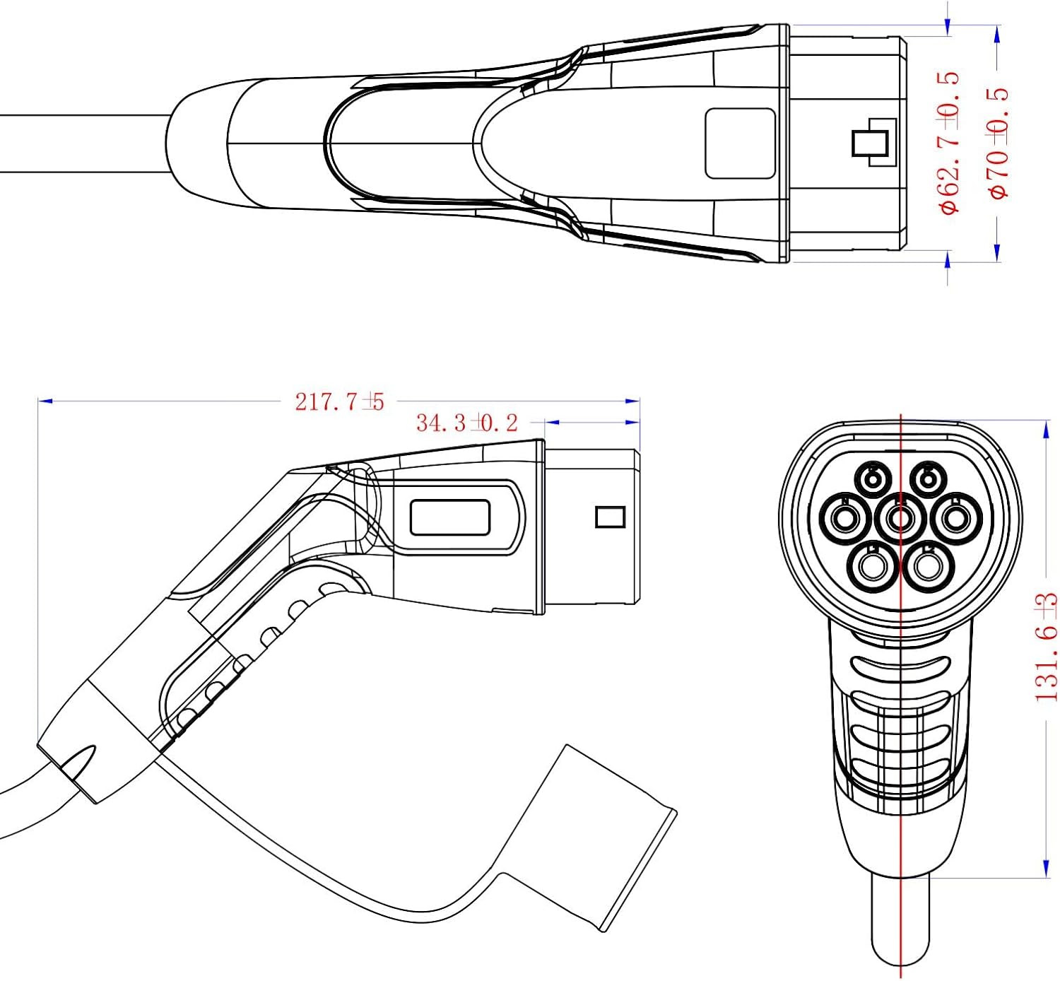 Ev Charger Cable Type 2 to 3 Pin UK Plug 10M/32.8ft, 3KW 13A with Adjustable Current, Includes UI Display Screen, Storage Bag & Wall Mount
