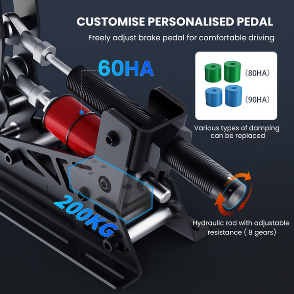 SIMSONN PRO X Pedals Sim Racing Pedals PC Racing Simulator Pedals Pressure Sensor Load Cell HE Hydraulic Pedals Black (PROX-P3-H3-Plate)