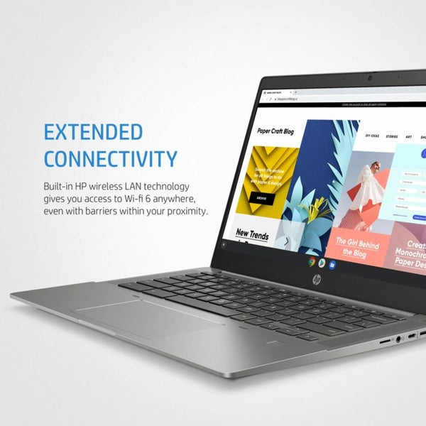 HP Chromebook 14" | Intel Processor N100 Processor| 4 GB RAM | 128 GB Flash Storage | Intel UHD Graphics | HD Display | Up to 12hrs battery | Chrome OS | Dual Speakers | Glacier Silver | 14a-nf0002sa