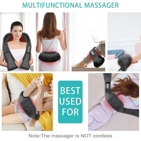 Shiatsu Neck and Shoulder Massager, AERLANG Back Massager with Heat, Deeper Tissue 4D Kneading Massage for Shoulder, Neck and Back, Use at Home, Office, Car - Birthday Gift for Women/Men/Mom/Dad