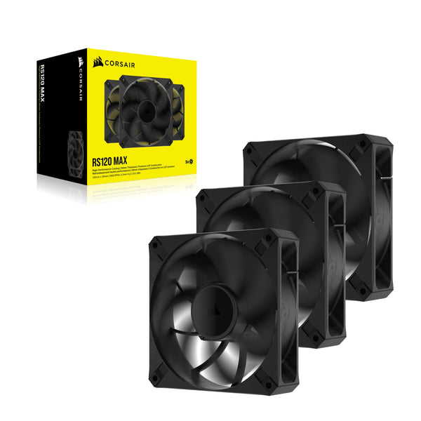 Corsair RS120 MAX 120mm PWM Thick Fans – High Static Pressure – Liquid Crystal Polymer Construction – Triple Pack – Black