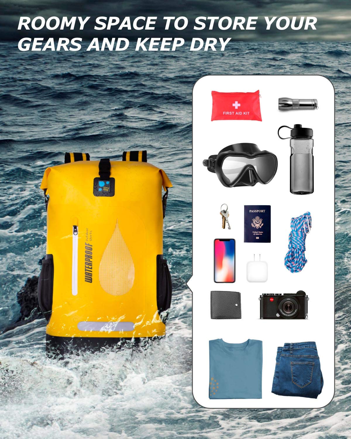 IDRYBAG Waterproof Backpack Marine Dry Bag Water Sports, Floating Bag Backpack Waterproof Durable for Kayaking