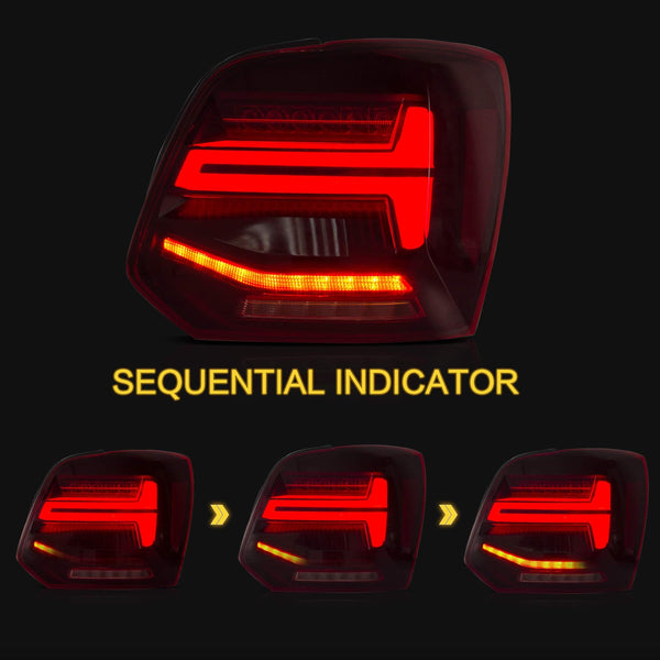 VLAND LED Tail Light Compatible with Polo 5 6R 6C TSI 2009-2017(Not for 1.2 TSI/saloon/GTI), Rear Lights with Streamer Indicator, E-mark, RHD, Smoked