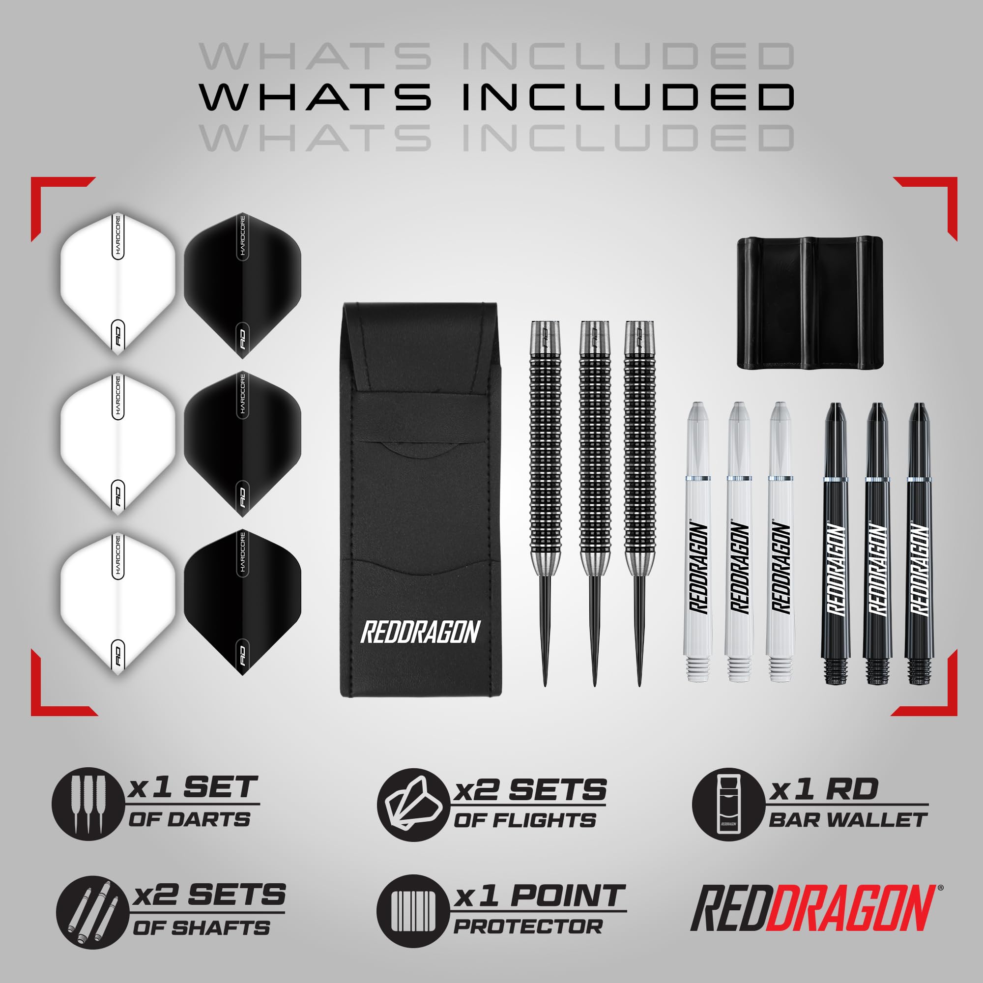 RED DRAGON Pegasus Professional Tungsten Steeltip Darts Set Available in 21, 23, 24, 25, 26, 28, 30 Gram with Flights, Stems (Shafts) and Wallet