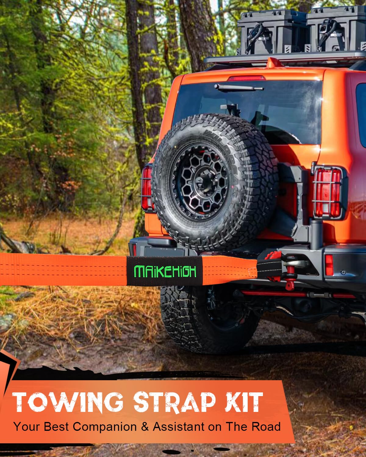 MAIKEHIGH Towing Rope 15 Ton (33,700 Lbs), 6M x 7.6cm Off-Road Recovery Tow Strap with 2 Gloves for Car, Truck, SUV, Snow (Green)