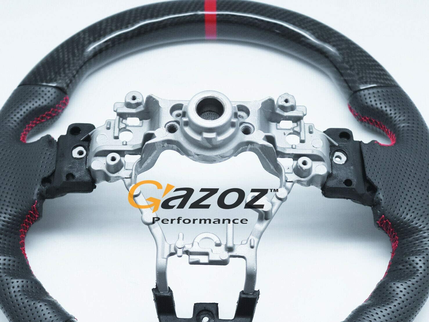 GAZOZ PERFORMANCE Carbon Fiber D-Shape Leather Steering Wheel Red Stripe for 15-20 Subaru WRX STI